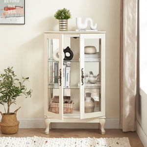 English Elm 2 Doors Curio Cabinet - Elegant Lighted Display With Glass, Mirrored Back, Adjustable Shelves & More! W2275P178894