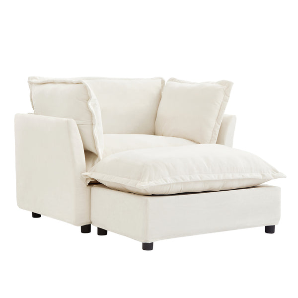 English Elm Modern Chenille Accent Chair with Ottoman Plush Wide Seat Curved Arms for Bedroom Beige N719P428439A