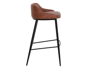Sunpan Astra Barstool - Modern Design with Sleek Iron Legs and Comfortable Faux Leather Accent Seating Black / Cinnamon Brown