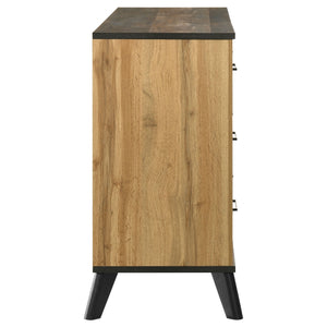 English Elm Fraser Rustic Two-Tone Pine 6-Drawer Dresser Cabinet with Weathered Brown Top, Splayed Legs, 60" B062P378459