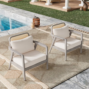 English Elm Outdoor Acacia Wood Club Chair Deep Seating Woven Back Patio Lounge Resort Style N780P171149G-2