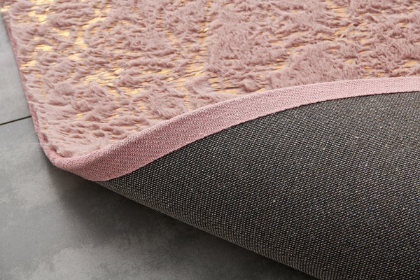 English Elm Luxury Dust Pink Faux Fur Area Rug With Gold Accents – Soft, Machine Washable, Anti-Slip Design B030P233671
