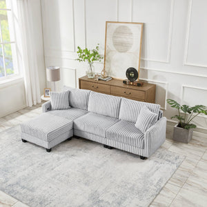 English Elm 100-inch Corduroy Sectional Sofa Modular L-shape with Dual Charging Ports Living Room W3480S00004