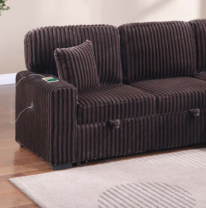 English Elm Modern Corduroy Sleeper Sectional with Storage Chaise Drop Down Table and Usb Port B011S02173
