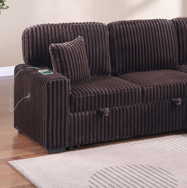 English Elm Modern Corduroy Sleeper Sectional with Storage Chaise Drop Down Table and Usb Port B011S02173