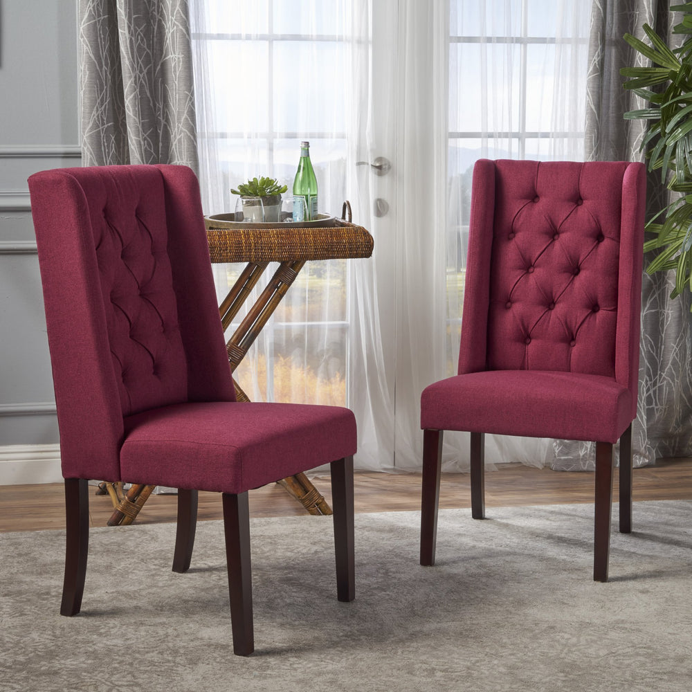 English Elm Dining Chair Set of Two Wingback Button Tufted High Back Birch Leg Upholstered Red 61539.00DRED