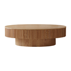 English Elm 47'' Oval Storage Coffee Table Fluted Wood Veneer Lift Lid Sculptural Living Room Accent Natural Wood W1435P293222