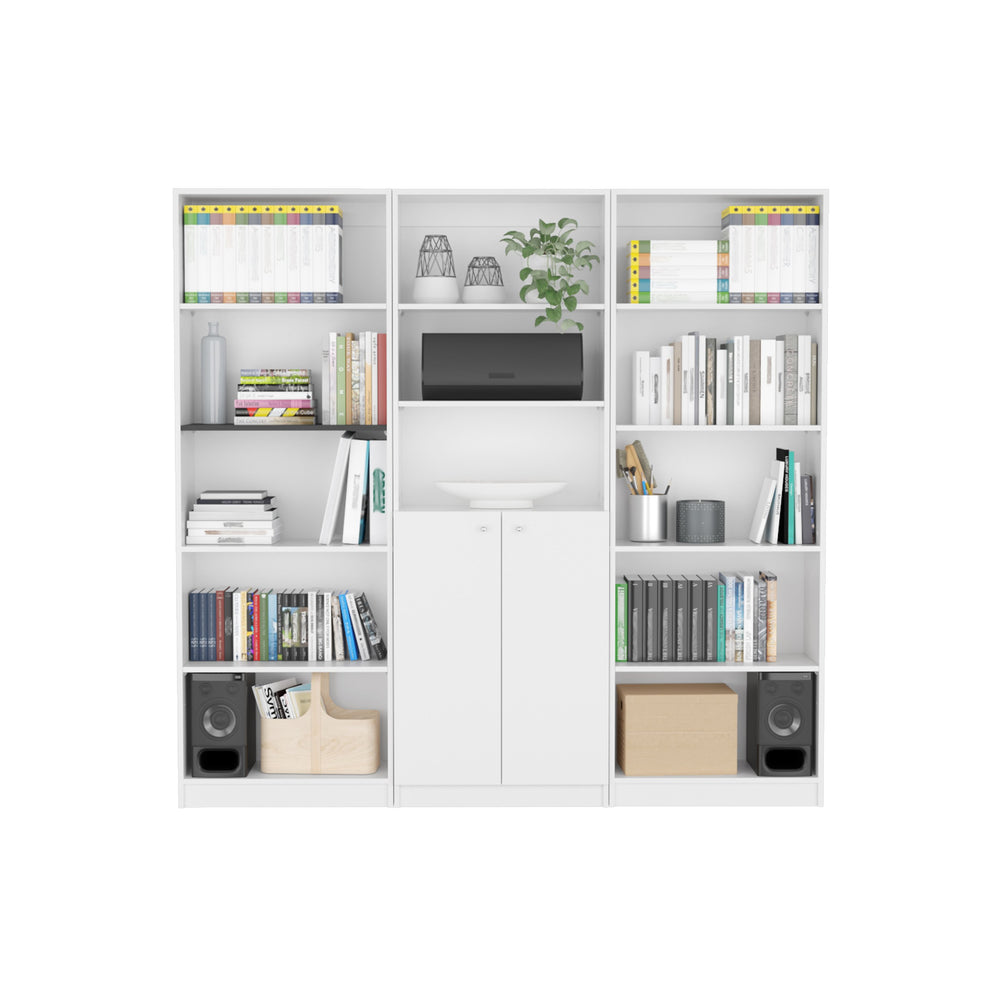 English Elm Lecanto Contemporary 3-Piece Bookcase Set with 13 Shelves, Two-Door Cabinet and Durable Finish White 41 L x 28 W x 5 H B070S00282