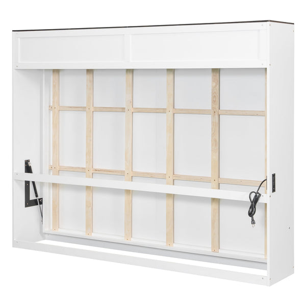 English Elm Queen Murphy Wall Bed with Usb Ports Space Saving Cabinet for Guest or Home Office White LP000385AAK