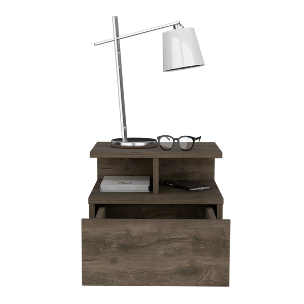 English Elm Adele Wall-Mounted Nightstand with Drawer and Open Shelves — Space-Saving Floating Bedside Table Brown 18 L x 17 W x 4 H B070P188830