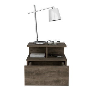 English Elm Adele Floating Nightstand Wall-Mounted with Drawer and Open Shelves for Modern Small Spaces Brown 18 L x 17 W x 4 H B200P188830