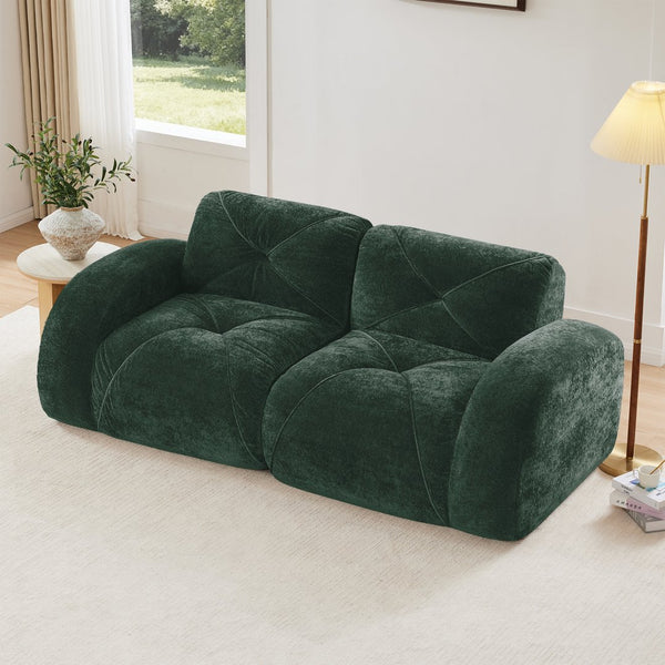 English Elm 2-seater Tufted Velvet Cloud Sofa Frameless High Density Foam Retro Luxe Living Room Green W714P387032