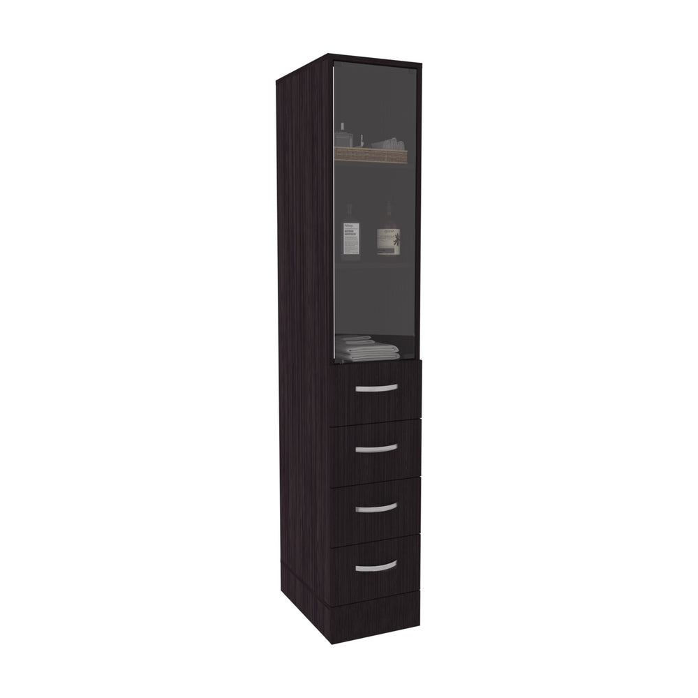 English Elm Linen 68" Tall Black Bathroom Cabinet with 3 Shelves, 4 Drawers, Metal Handles—Space Saving Storage and Modern Design B097P296830
