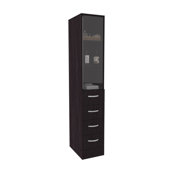 English Elm Linen 68" Tall Black Bathroom Cabinet with 3 Shelves, 4 Drawers, Metal Handles—Space Saving Storage and Modern Design B097P296830