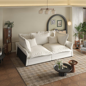 English Elm 90.55" Deep Seat Couches Velvet Cloud Sofa with Removable Cushions, Multiple Pillows, 800lb Capacity Beige W1885P234640