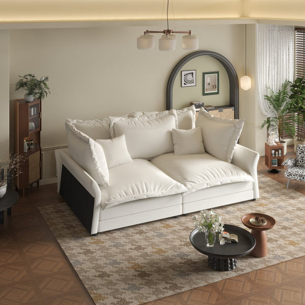 English Elm 90.55" Deep Seat Couches Velvet Cloud Sofa with Removable Cushions, Multiple Pillows, 800lb Capacity Beige W1885P234640