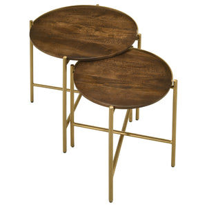 English Elm Genevieve Mango Wood Round Nesting Tables with Gold Iron Base for Living Room B062P447808