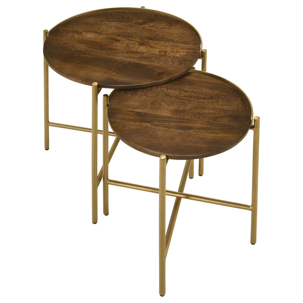 English Elm Genevieve Mango Wood Round Nesting Tables with Gold Iron Base for Living Room B062P447808