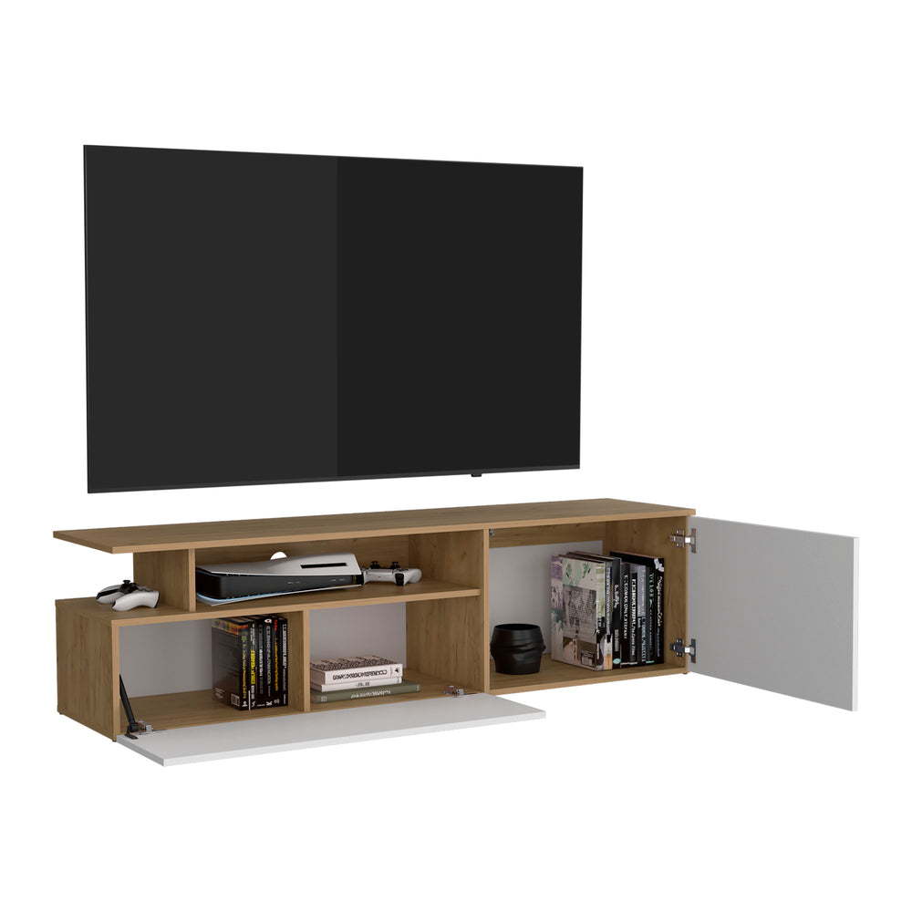English Elm Selma Floating 63" TV Stand Wall-Mounted Entertainment Center with 2 Cabinets, 6 Shelves, Cable Management B070P286444