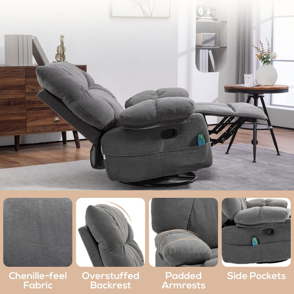 English Elm HOMCOM Oversized Vibration Massage Recliner with Heat, Swivel Rocker, Footrest, Remote, Pockets W2225P217222