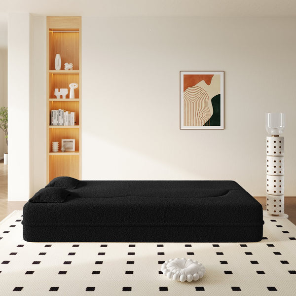 English Elm Modern Corduroy Floor Sofa Foldable Twin Sleeper Foam Filled for Compact Living Spaces Black W1885P435359