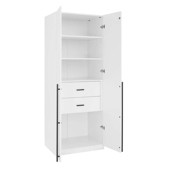 English Elm Lee 32" Wardrobe Closet White — Tall Slim Storage with 3 Shelves, 2 Soft-Close Drawers & Snap Assembly B365S00129