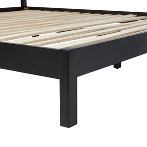 English Elm Walker Edison - Boho Solid Rubberwood King Bedframe with 3 Rattan Panels, Black Platform Design, No Box Spring B185S00020