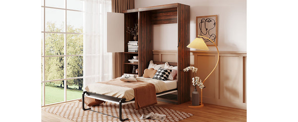 English Elm Twin Murphy Wall Bed with Side Cabinet Space Saving Mdf Frame for Studio Apartments LP000690AAK-1