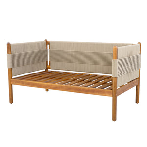 English Elm Outdoor Acacia Wood Loveseat Handwoven Rope Weave Patio Seating with Cushions Beige,Cream,Teak N768P361444T