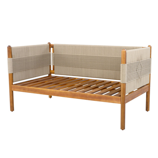 English Elm Outdoor Acacia Wood Loveseat Handwoven Rope Weave Patio Seating with Cushions Beige,Cream,Teak N768P361444T