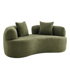 English Elm 66.93 Inch Curved Teddy Velvet Loveseat Sculptural Compact Sofa for Apartments Green W3612P406627