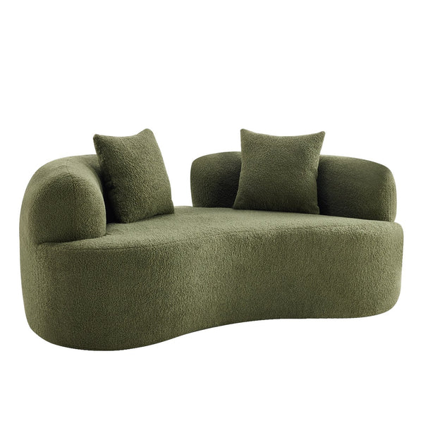 English Elm 66.93 Inch Curved Teddy Velvet Loveseat Sculptural Compact Sofa for Apartments Green W3612P406627