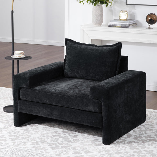 English Elm Christopher Knight Home® - Chenille Oversized Armchair with Thick Cushion and Wide Armrests, Ergonomic Back for Cozy Living Spaces Black N763P314419B