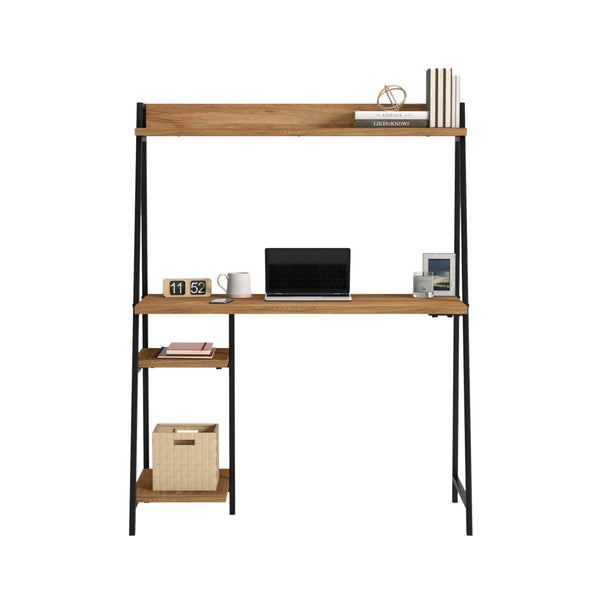 English Elm Desk With Stylish Hutch - Durable Brown Finish, Compact Design & Ample Storage For Modern Workspaces B356P367909