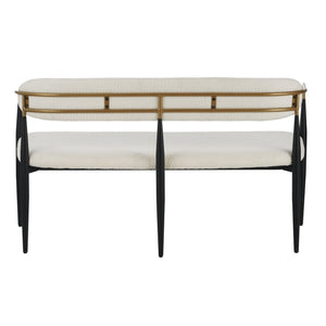 English Elm Metal Boucle Settee Loveseat with Sculptural Toothpick Legs for Modern Living Spaces Beige,Gold+Black N771P247148B