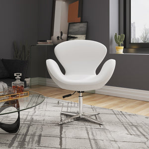 English Elm Raspberry Upholstered Swivel Lounge Chair with Adjustable Height, Polished Chrome Base & Plush Seat White B365P397956