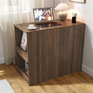 English Elm Computer Corner Desk with Drawers & Foldable Extendable Table, Large Storage Shelves for Home Office W331P297437