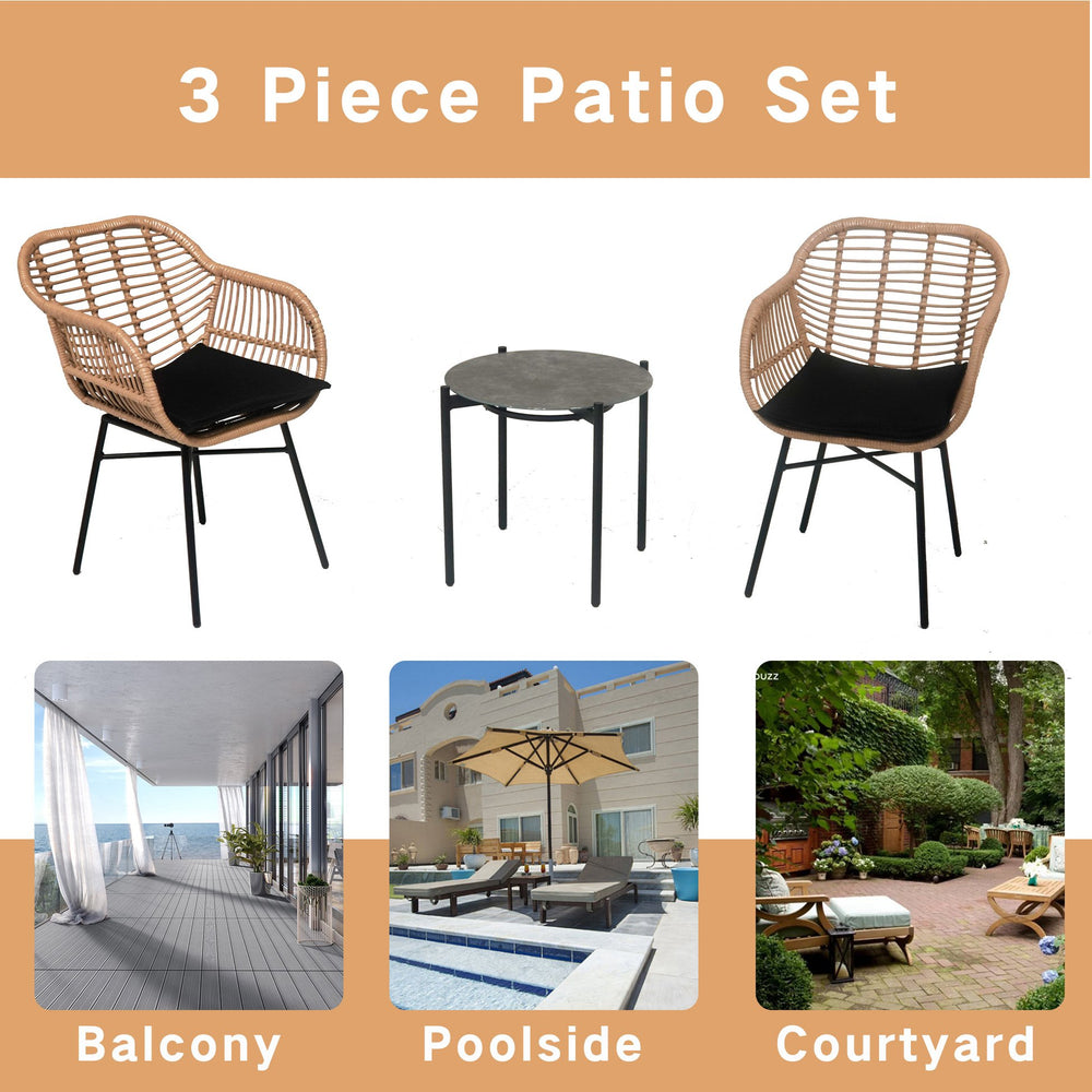 English Elm 3 Pieces Of Luxury Outdoor Wicker Furniture Set - Chic Bistro Table & Chairs For Small Spaces! W2337P180765