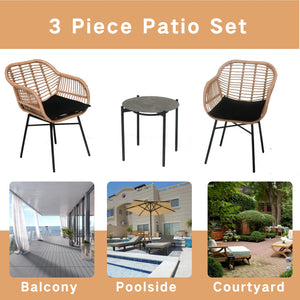 English Elm 3 Pieces Of Luxury Outdoor Wicker Furniture Set - Chic Bistro Table & Chairs For Small Spaces! W2337P180765
