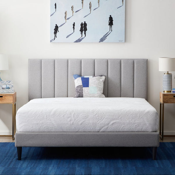 English Elm Lucid Upholstered Channel Tufted Platform Bed Full Stone — Durable 600lb Capacity, Adjustable-Base Ready B350P394841