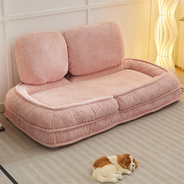 English Elm Human Dog Bed Lazy Sofa Couch 5-Position Adjustable Foldable Seat for Compact Living Spaces Pink W2108P193239