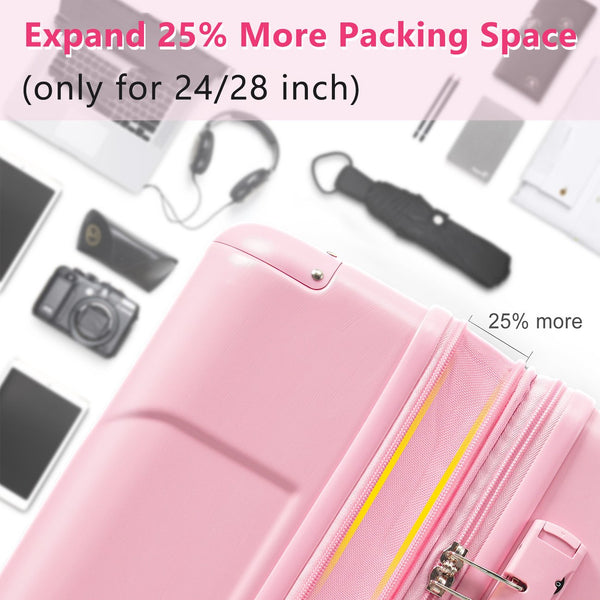 English Elm Hardshell Abs Checked Suitcase with 360 Spinner Wheels Expandable Tsa Lock 28 Inch Pink N730P296747P