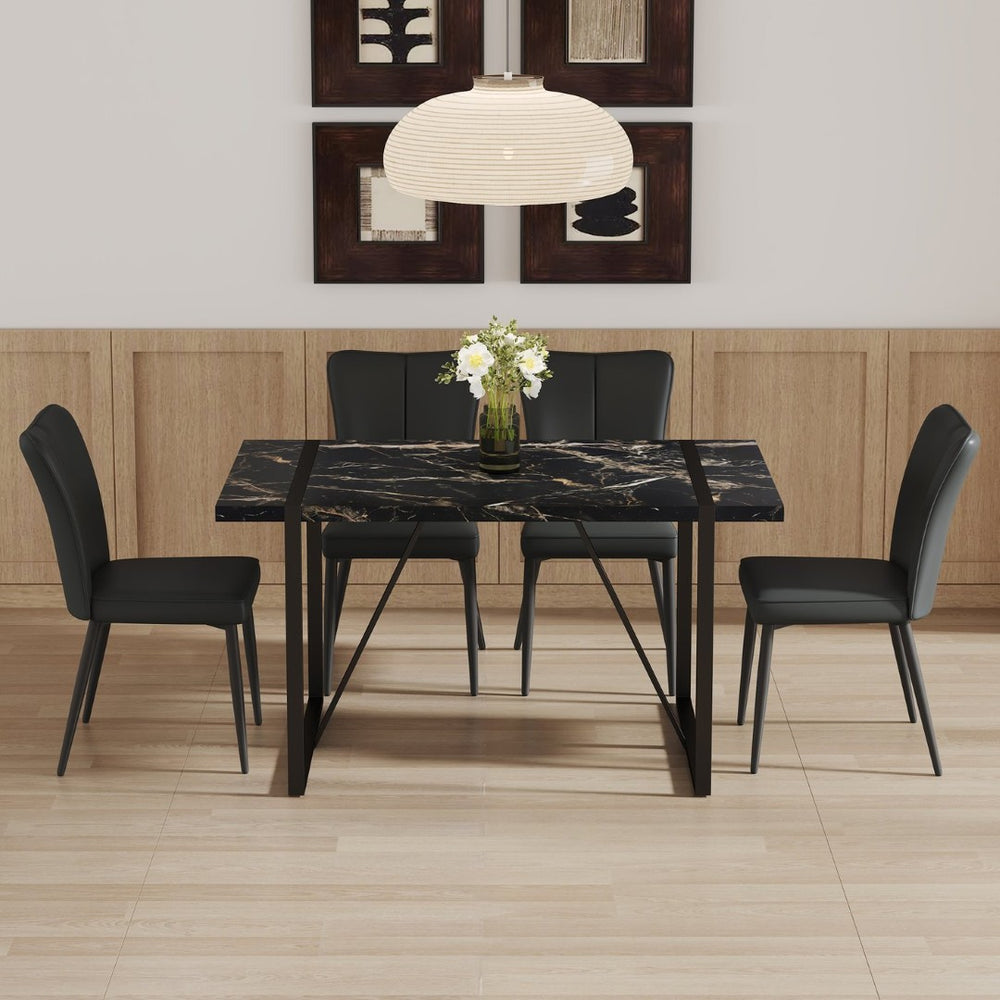 English Elm Table Modern Black Marble Mdf Dining Set With 4 Stylish Pu Chairs - Perfect For Kitchen & Dining Room W1151S02525-GIGA