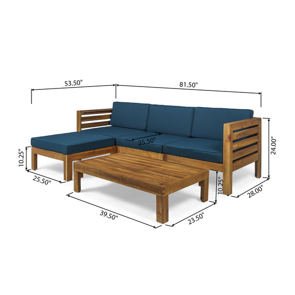 English Elm Cambridge Acacia Wood Outdoor L Shaped Sectional Sofa Set with Teak Finish Patio 63705.00DT