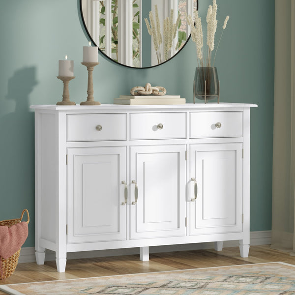 English Elm Connaught Solid Pine Entryway Cabinet White Lacquer Finish with Drawers and Shelves B136P436039