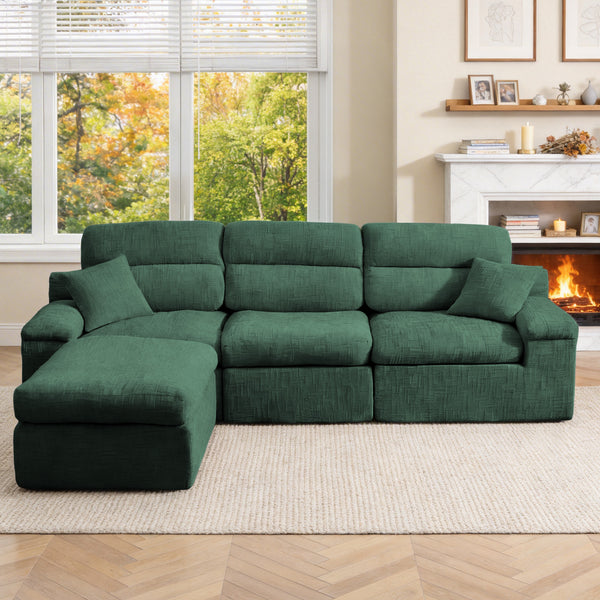 English Elm Corner Chenille Sectional Sleeper Sofa with High Back Support for Apartment Living Dark Green W5532S00037