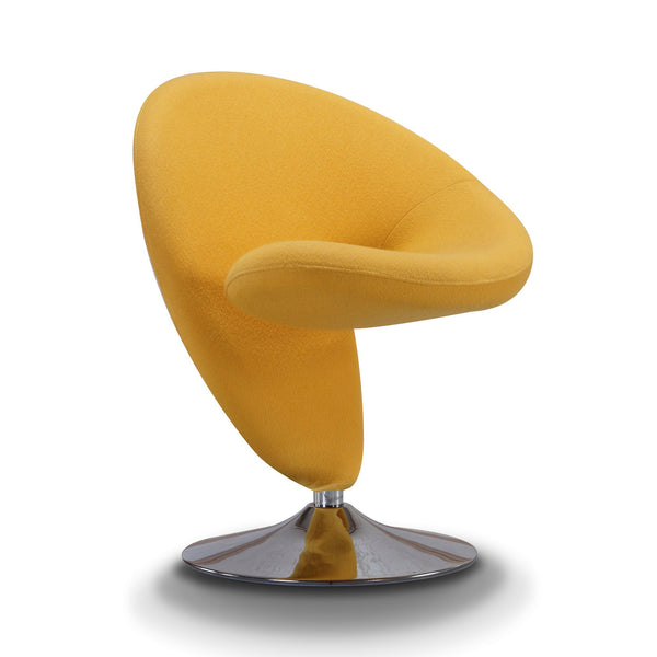 English Elm Curl Wool Blend Swivel Lounge Chair in Yellow — Modern Curl Design, 360° Swivel, Chrome Base, Plush Foam Upholstery B365P398008