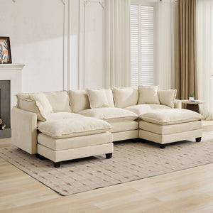 English Elm Cloud Modular Three Seat Sofa Chenille Upholstered with Double Layer Cushions for Living Room Beige W1143S00053