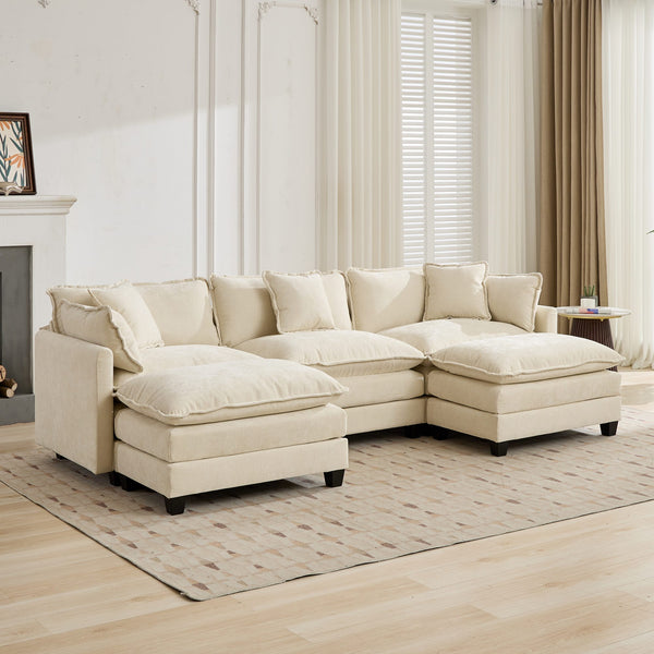 English Elm Cloud Modular Three Seat Sofa Chenille Upholstered with Double Layer Cushions for Living Room Beige W1143S00053