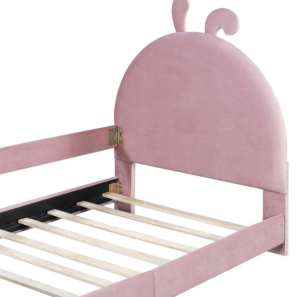 English Elm Twin Velvet Daybed with Sculptural Rabbit Ear Headboard for Kids or Guest Rooms Pink N737P380205H